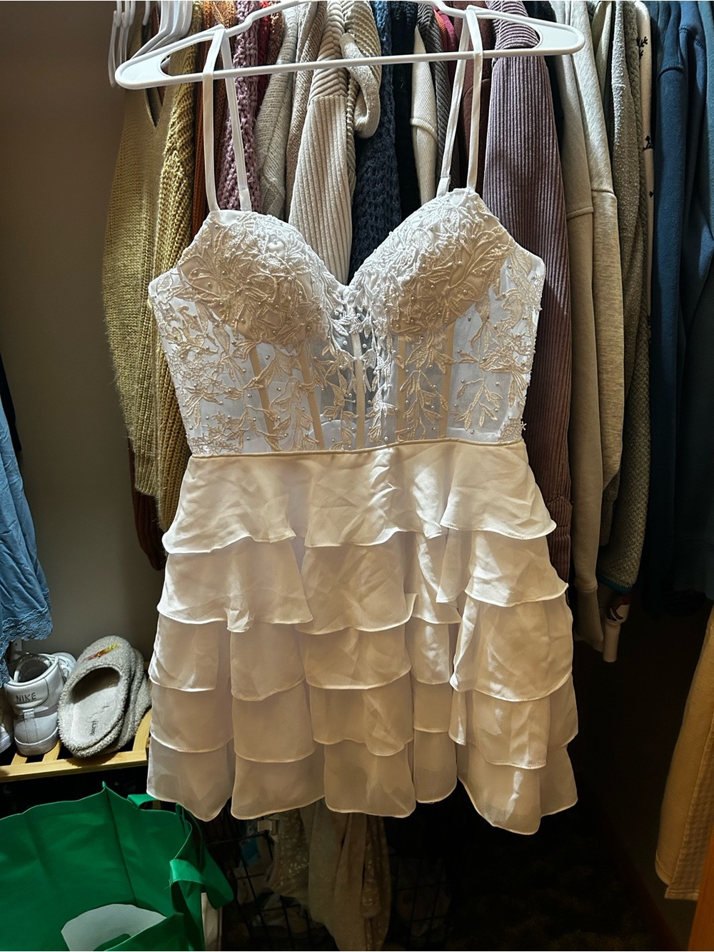 White Embroidered Ruffled Mini Dress
